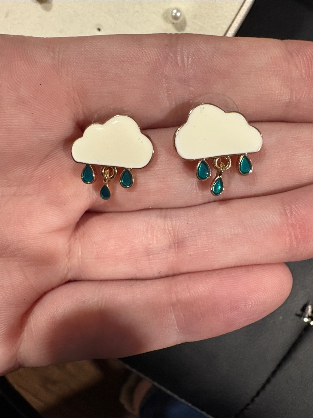 White Cloud with Teal Raindrop Stud Earrings
